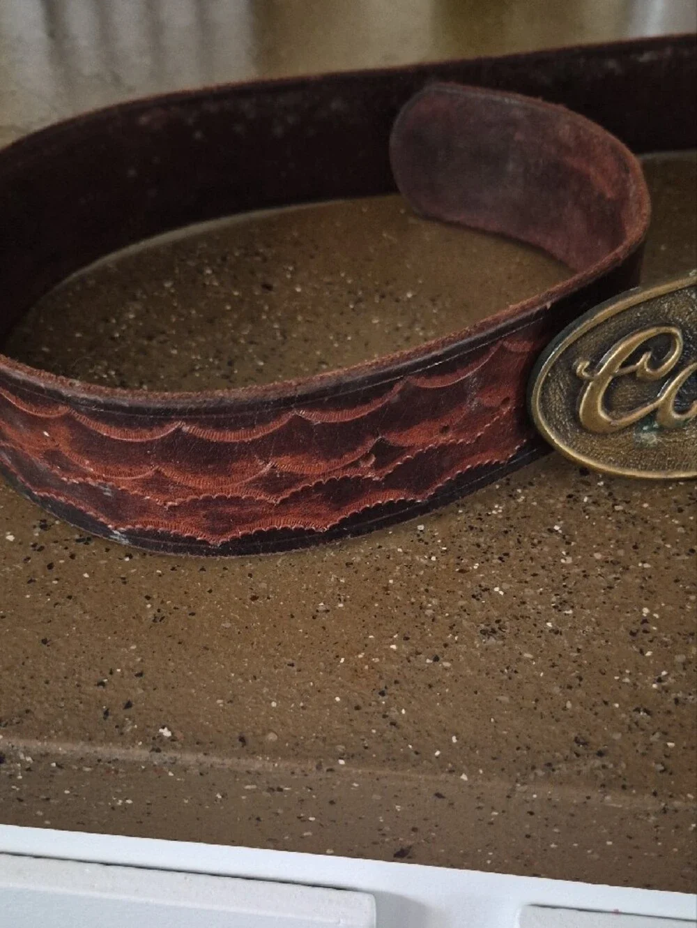 Coors 70s Brown Leather Belt with Oval Coors Buckle Handcrafted Folk